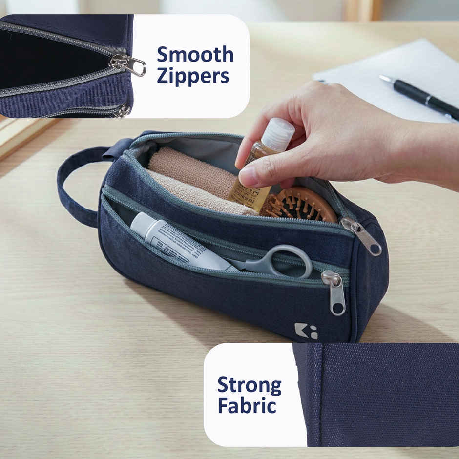 Kuber Industries 2 Main Compartment Toiletry Travel Bags Shaving Kit/Bag for Men and Women - Blue