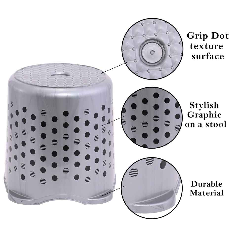 Kuber Industries Stackable Stool for Sitting | Space-Saving for Kitchen & Home | Grey Dot