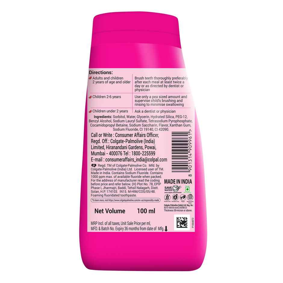 Colgate Kids Toothpaste, Fun Squeezy Bottle, Watermelon Flavor, Safe, Paraben-Free, Age 2-6yr