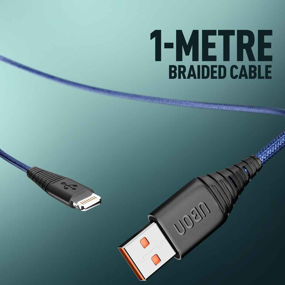 UBON 1m Lightning Braided Cable | 20W Fast Charging | 5000+ Bend Test | 480Mbps Data Sync | Blue | WR470D