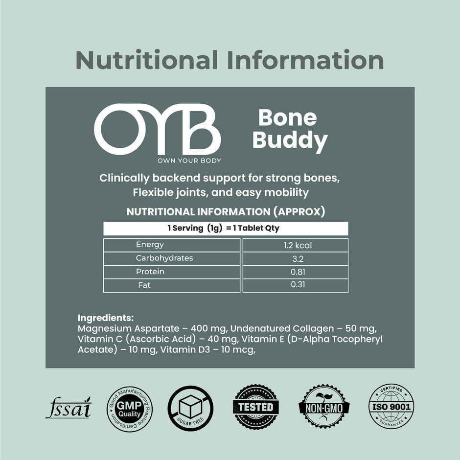 OYB Bone & Joint Support for Strong Bones, Flexible Joints & Easy Mobility | 30 Tablets