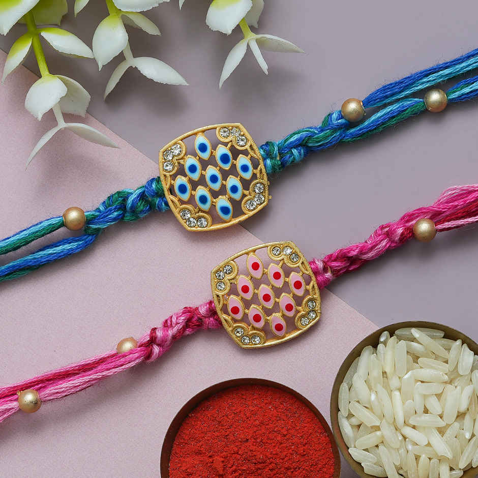 Rakhi for Brother | Pink & Blue Designer | Abstract | Includes Roli Chawal | Pack of 2 | Ecraftindia