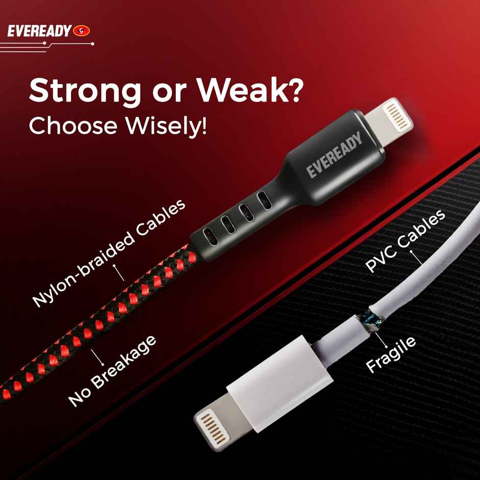 Eveready Nylon Braided Charging Cable | 60W | Type C to Lightining | 1.5 m Length | 3A