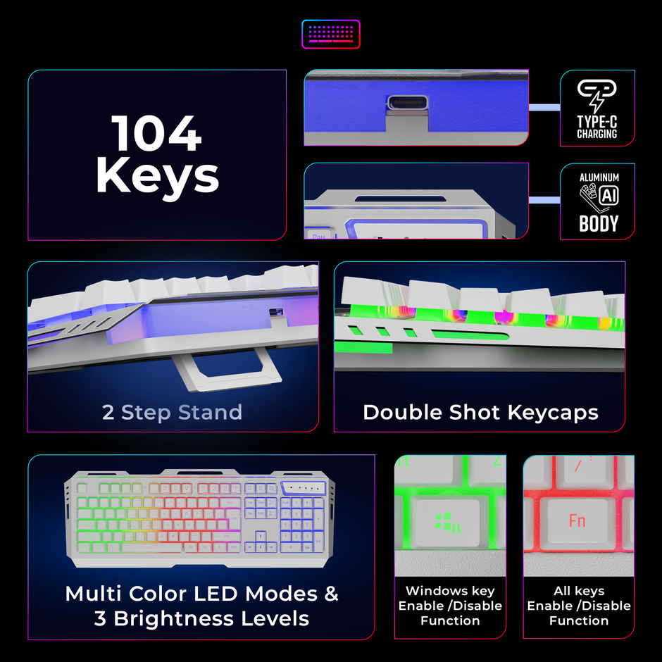 Zebronics Transformer Pro Gaming Combo With 2.4Ghz, Builtin Battery, Type C, Upto 4000 Dpi (White)
