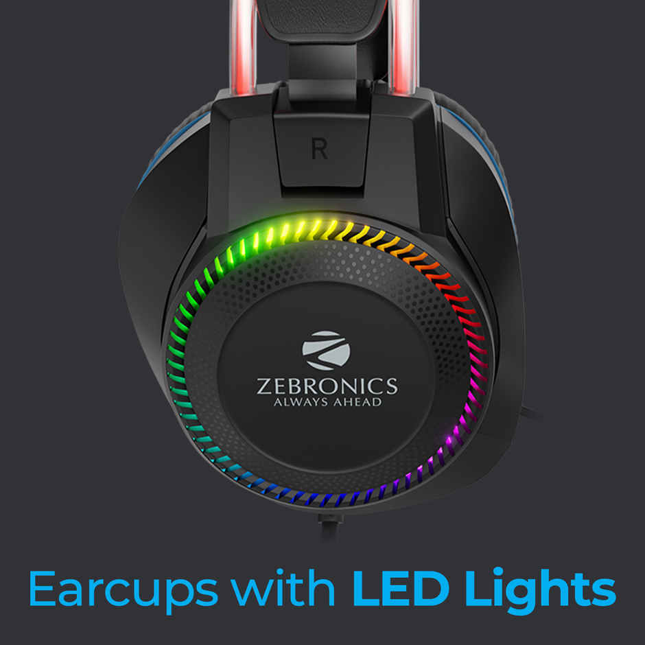 Zebronics Jet PRO Premium Wired Gaming On Ear Headphone with LED for Headband + earcups, 40mm Neodymium Drivers, 2 Meter Braided Cable, with mic, Suspension Design, 3.5mm + USB Connector - Black, Blue