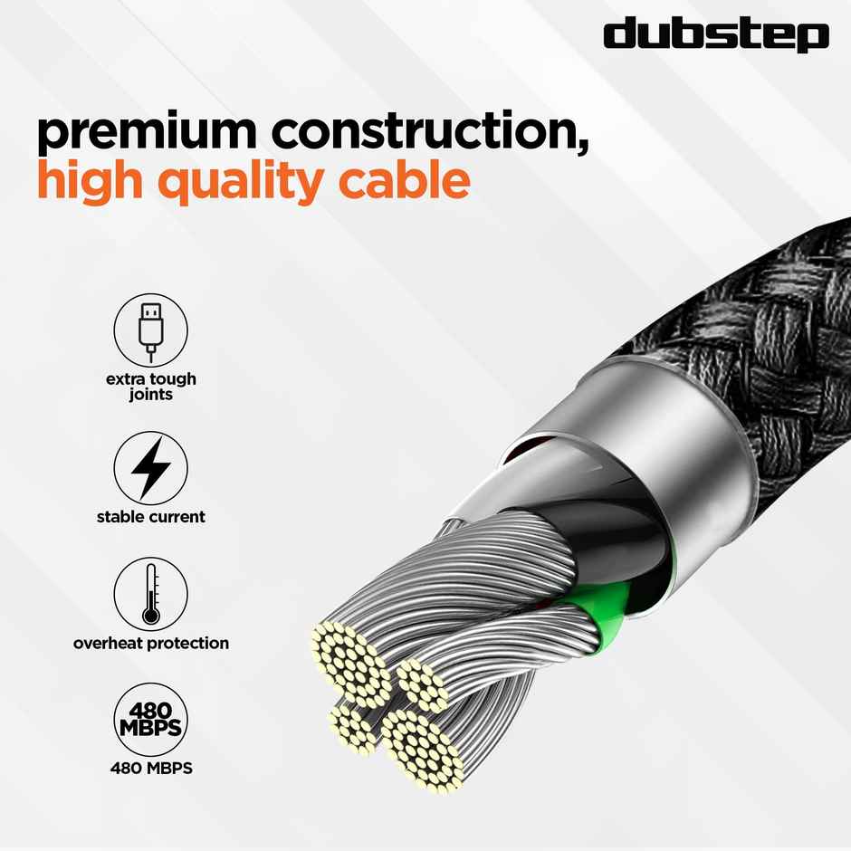 Dubstep Blaze Ultra 30W USB A to Type-C 3.5Amp Fast Charging Tangle Free Sturdy 100 cm Cable for Smartphones, Tablets & Other Type-C Devices with 480 Mbps Data Transmission - Black