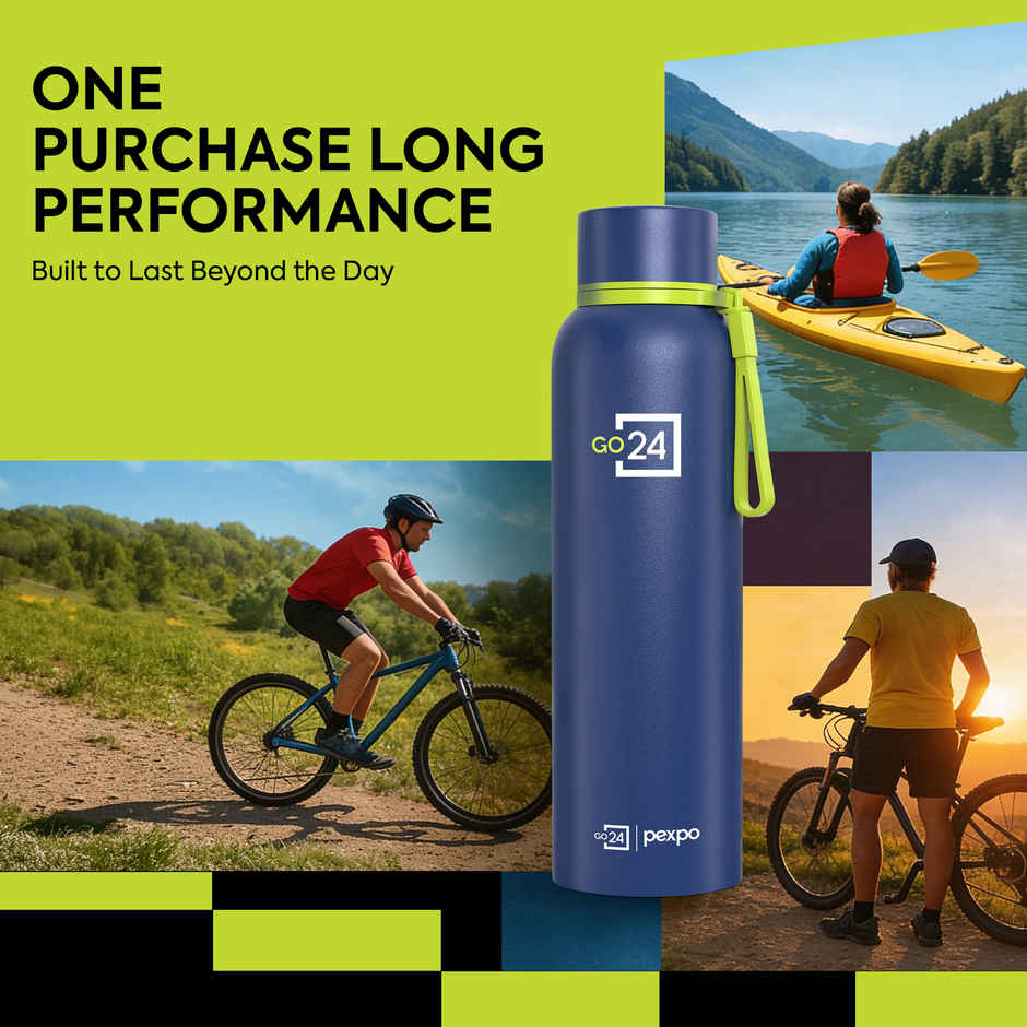 Go24 Bravo Stainless Steel Thermos Bottle | Denim Blue | ISI Certified | 24-Months Warranty