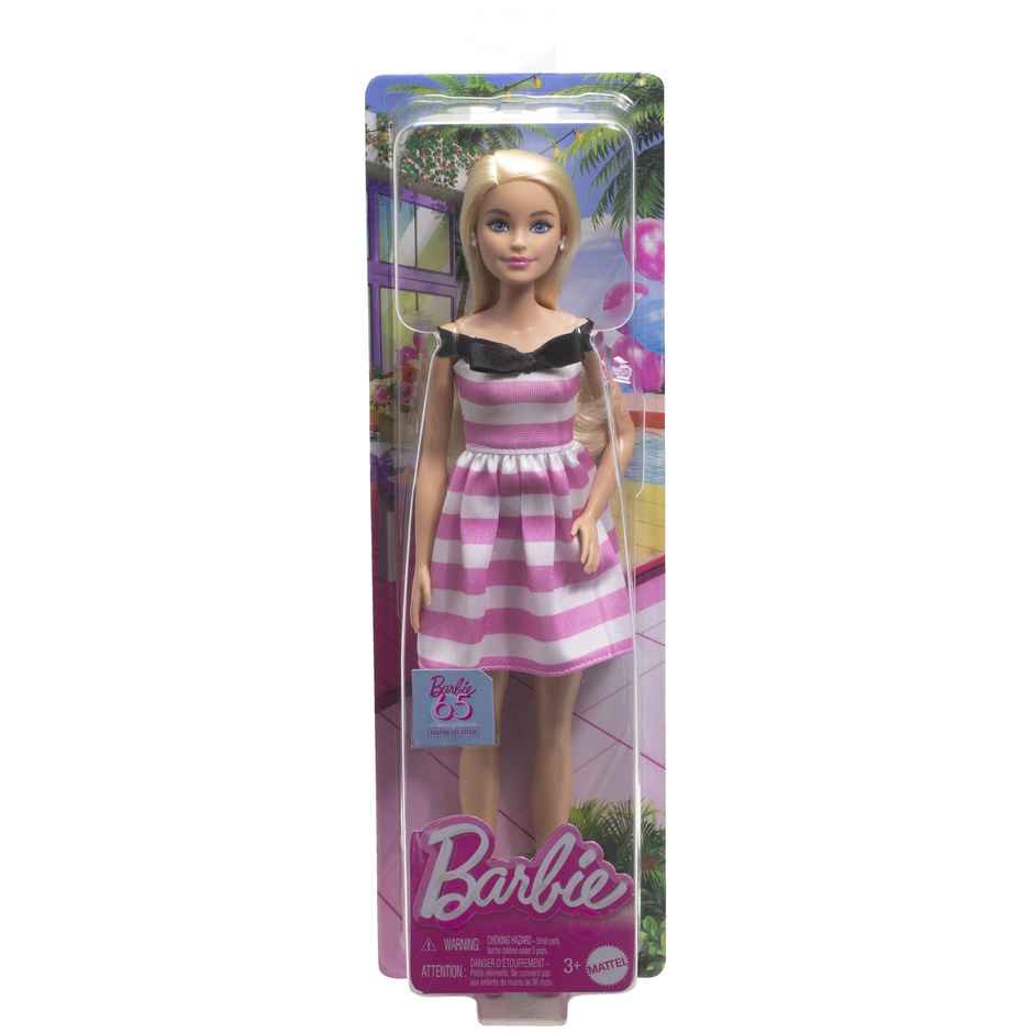 Mattel Barbie 65Th Anniversary Commemorative Doll With Mattel Blonde Hair, Pink And White Striped Dress