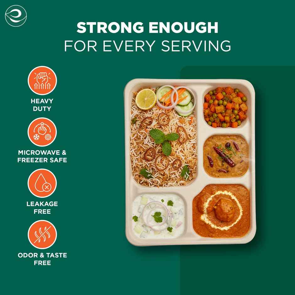 ECO SOUL | Bagasse Disposable Meal Tray/Plates | Square | 5CP | 10 Count