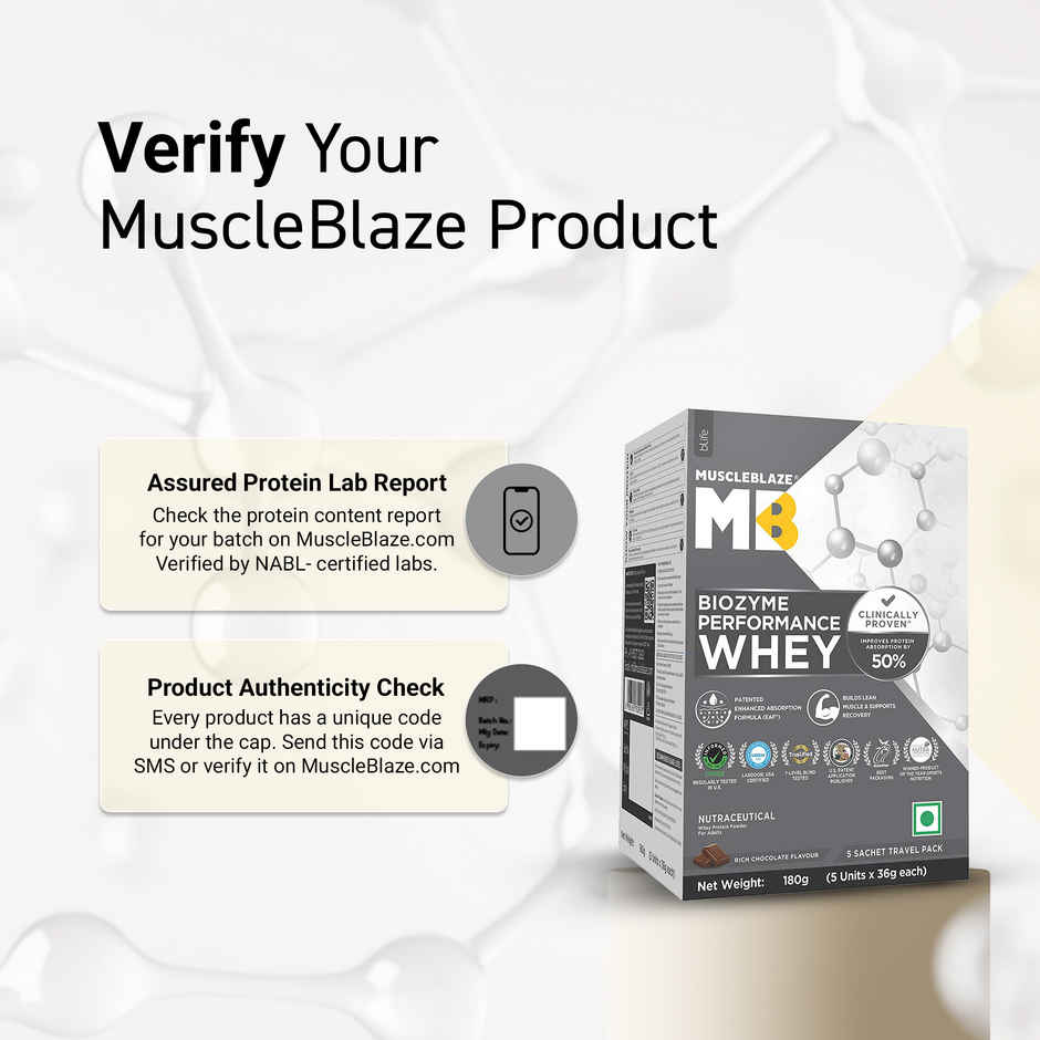 MuscleBlaze Biozyme Performance Whey Protein Powder Pack (Rich Chocolate)