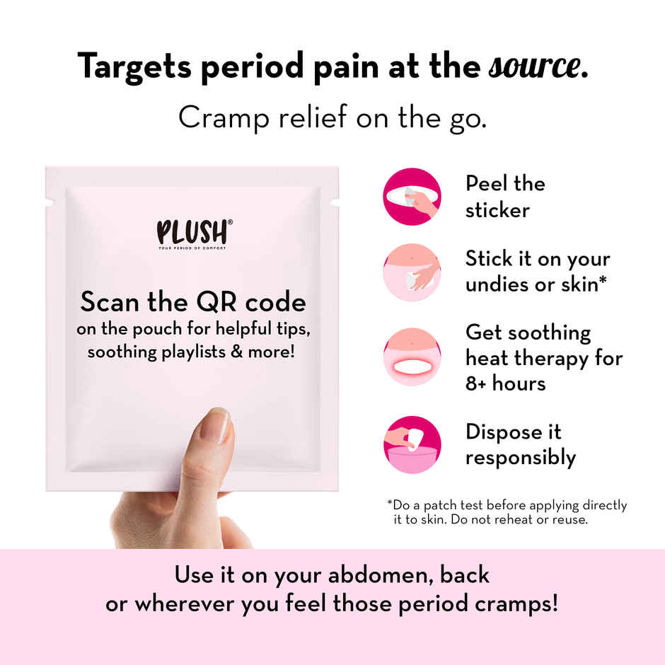 Plush Cramp Relief Heating Patch (2pc) & Plush Rash Free Sanitary Pads 50Xxl | Free Disposal Pouches (1pc) Combo