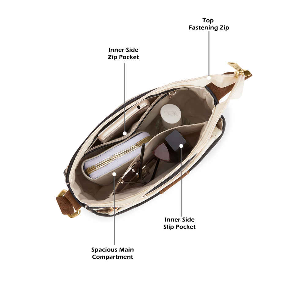 Lavie Women's Colourblock Spade Crossbody Sling Bag | Ladies Purse Handbag | Off White