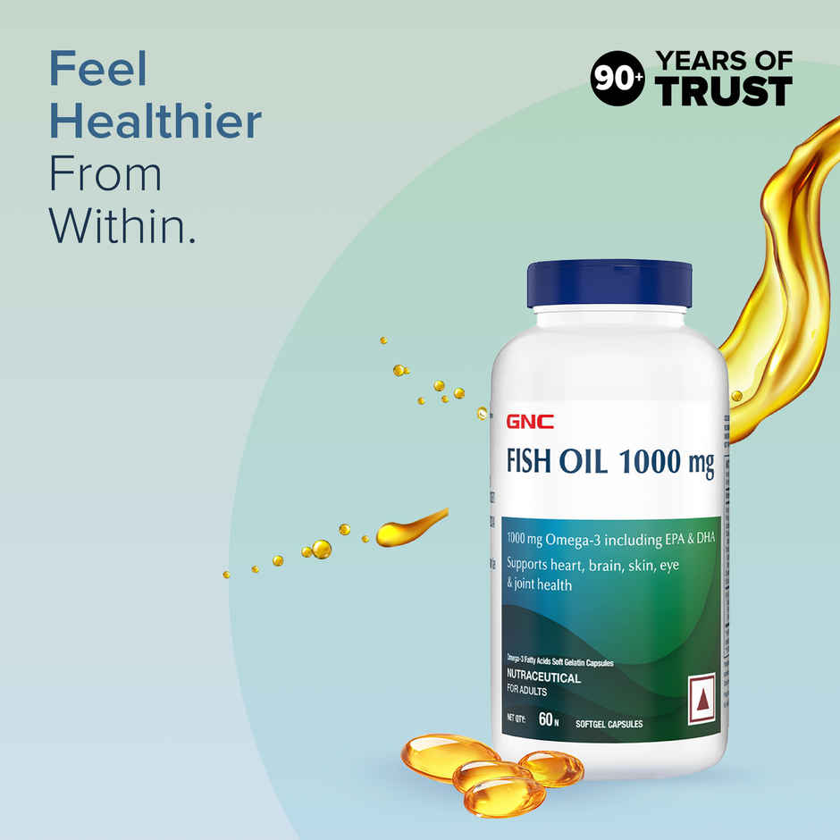 GNC 1000 Mg Omega 3 Fish Oil for Men & Women 60 Softgels