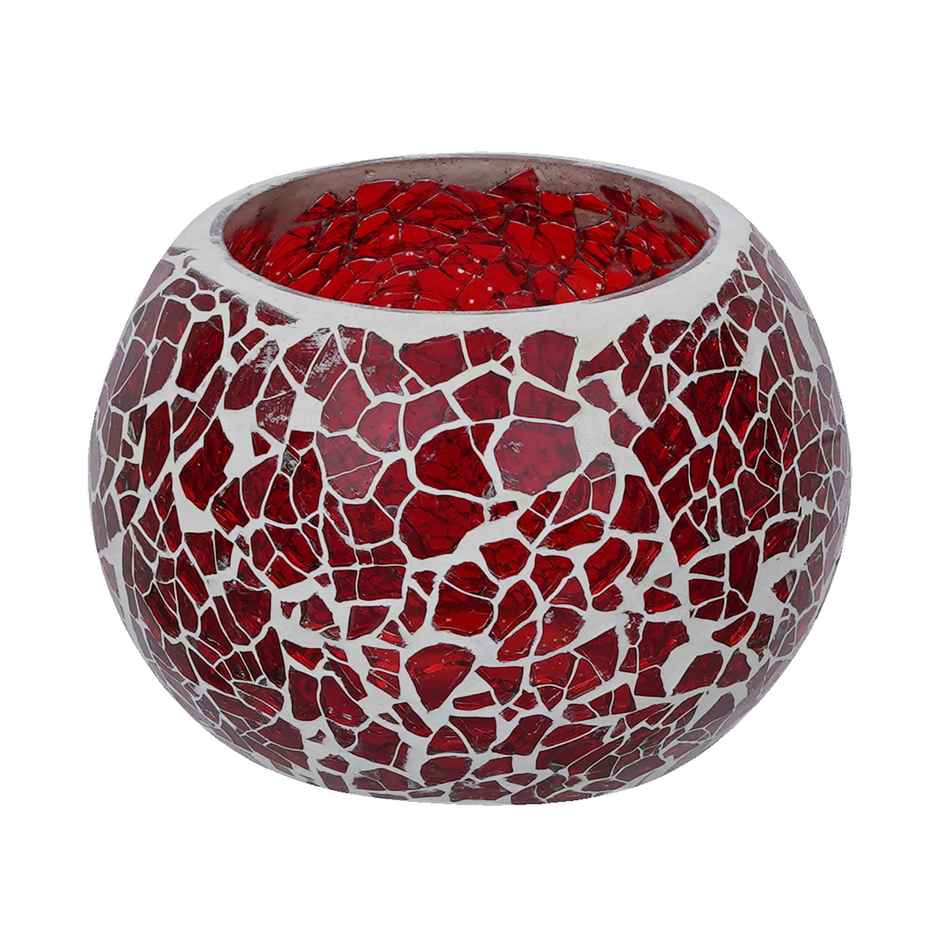 eCraftIndia Red Mosiac Glass Decorative Tea Light Holder/diya