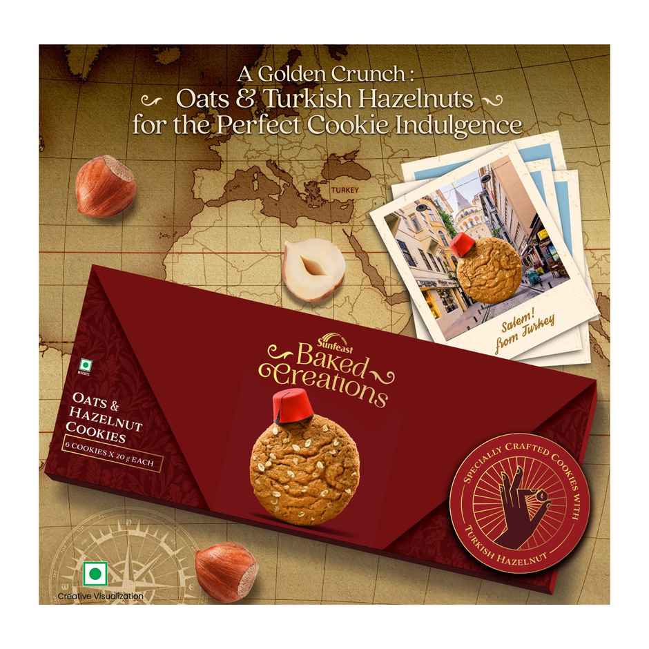 Oats & Hazelnut Cookies Crafted with Turkish Hazelnuts by Sunfeast Baked Creations