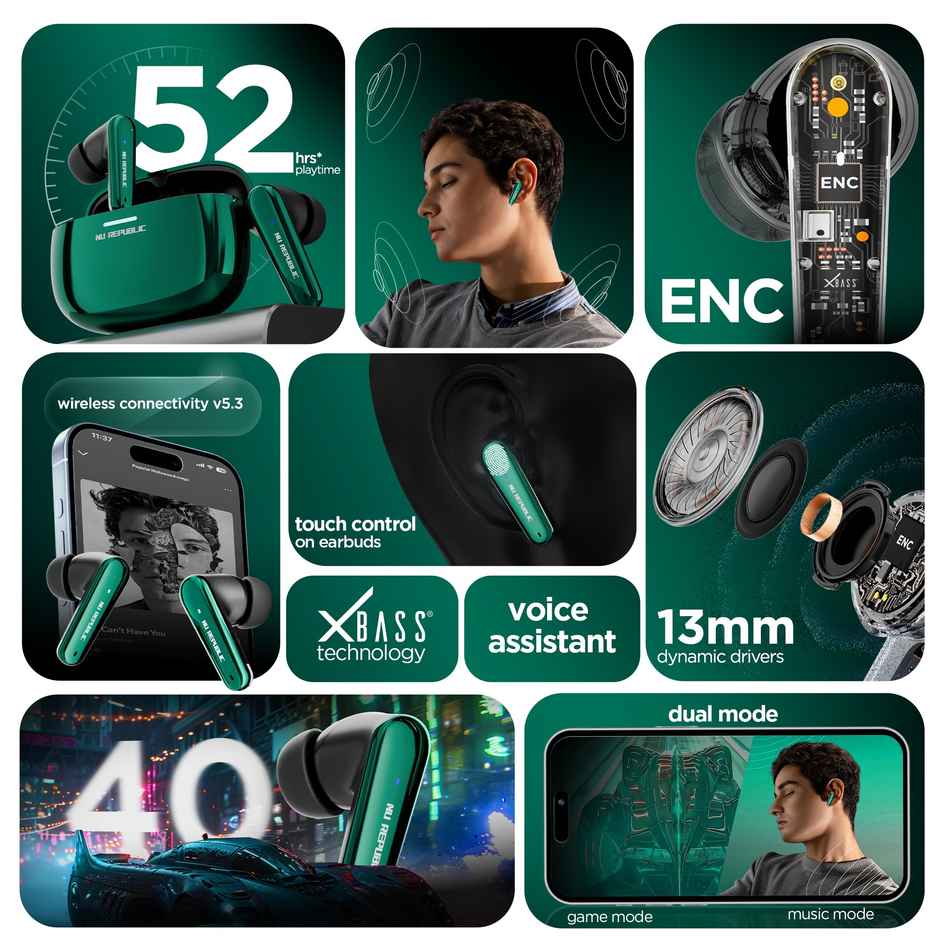 Nu Republic Epic X4 With 52 Hrs Playtime ENC TWS Earbuds - Green
