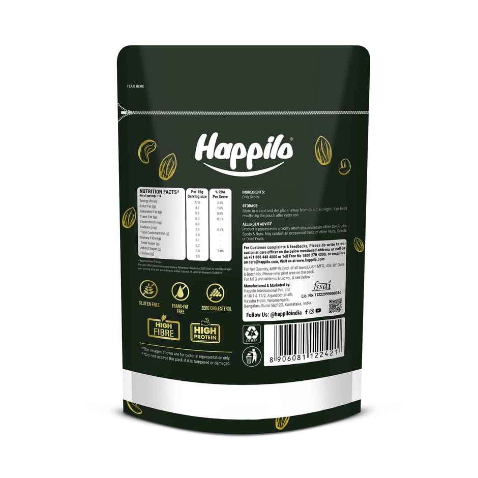 Happilo Premium Raw Chia Seeds | Seeds for weight management | Rich in Protein, Calcium & Fibre