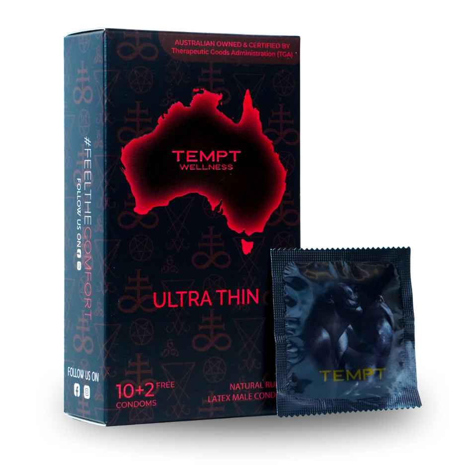 Tempt Wellness Ultra Thin Condoms | Premium Natural Rubber Latex | Extra Sensitivity
