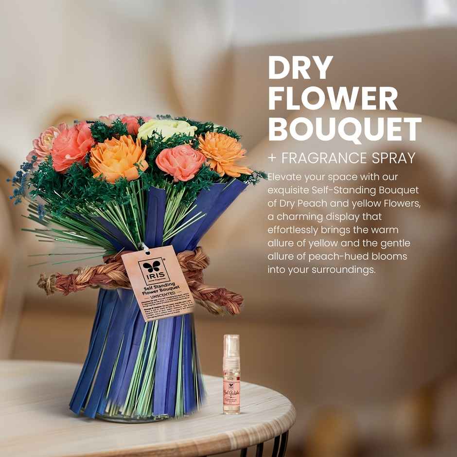 Artificial Dry Flower Bouquet in Yellow & Peach | Decorative Dried Flowers | IRIS
