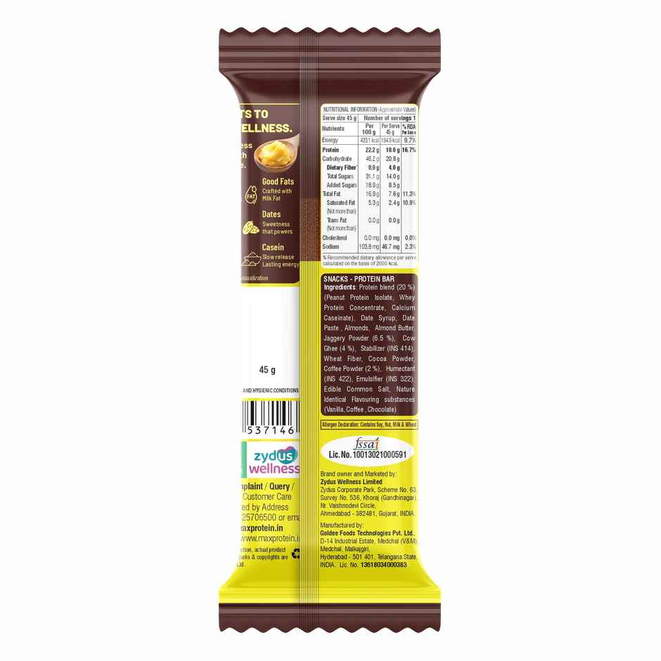 Max Protein Roots Ghee Jaggery 10g Protein Bar | Coffee Mocha | No Palm Oil | 4g Fiber