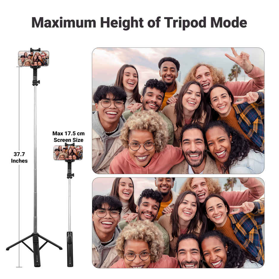 Zebronics Moments 100 Selfie Stick, Bluetooth Shutter Button for Android & iPhones, 360 Rotation