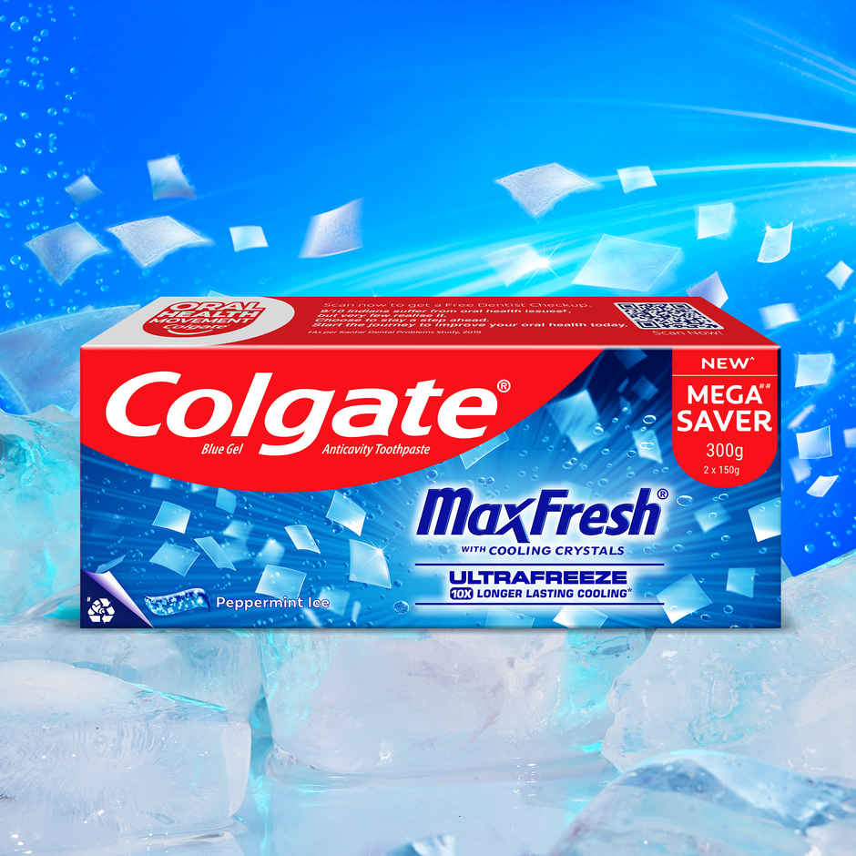 Colgate MaxFresh Toothpaste, Blue Gel Paste with Menthol for Super Fresh Breath (Peppermint Ice, Saver Pack)