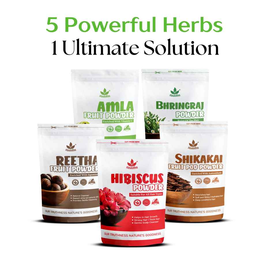 Amla, Reetha, Shikakai, Bhringraj, Hibiscus Powder, Combo Pack, Each 50g