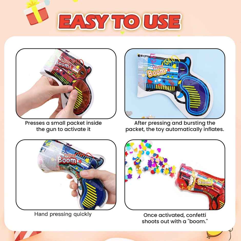 Kidology 20 pcs Inflatable Fireworks Gun Party Toys | Confetti Gun Shooter for Party Supplies
