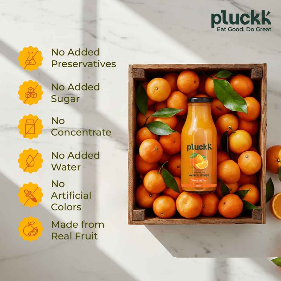 Pluckk Cold Pressed Extracted Valencia Orange Juice | No Preservatives | No Added Sugar