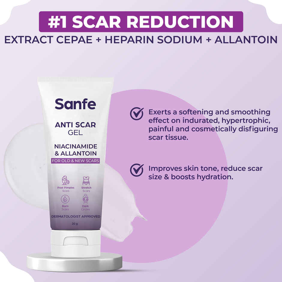 Sanfe Anti Scar Gel - Niacinamide & Allantoin Acne/Stretch/Burn scars/Dark circles removal cream