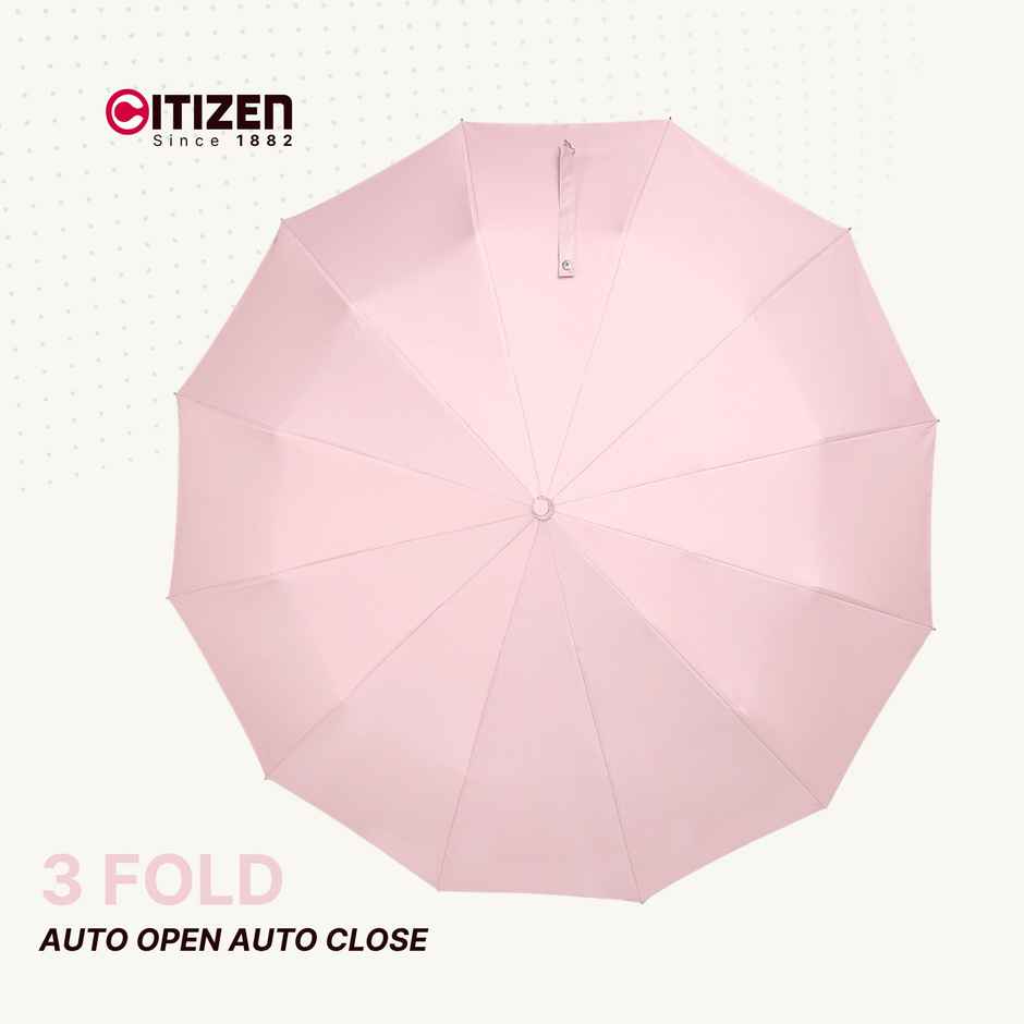 Citizen Auto Open Close Umbrella Glass Handle Baby Pink | 23.5 inch | 3 Fold