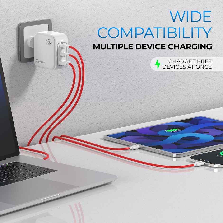 Pebble PWC121 65w 3 Ports 2 Type C | 1 USB Gan Charger