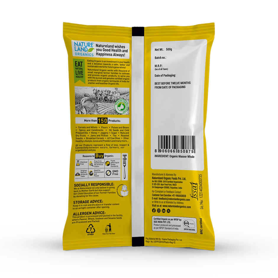 Natureland Organic Masoor Dal Split Washed