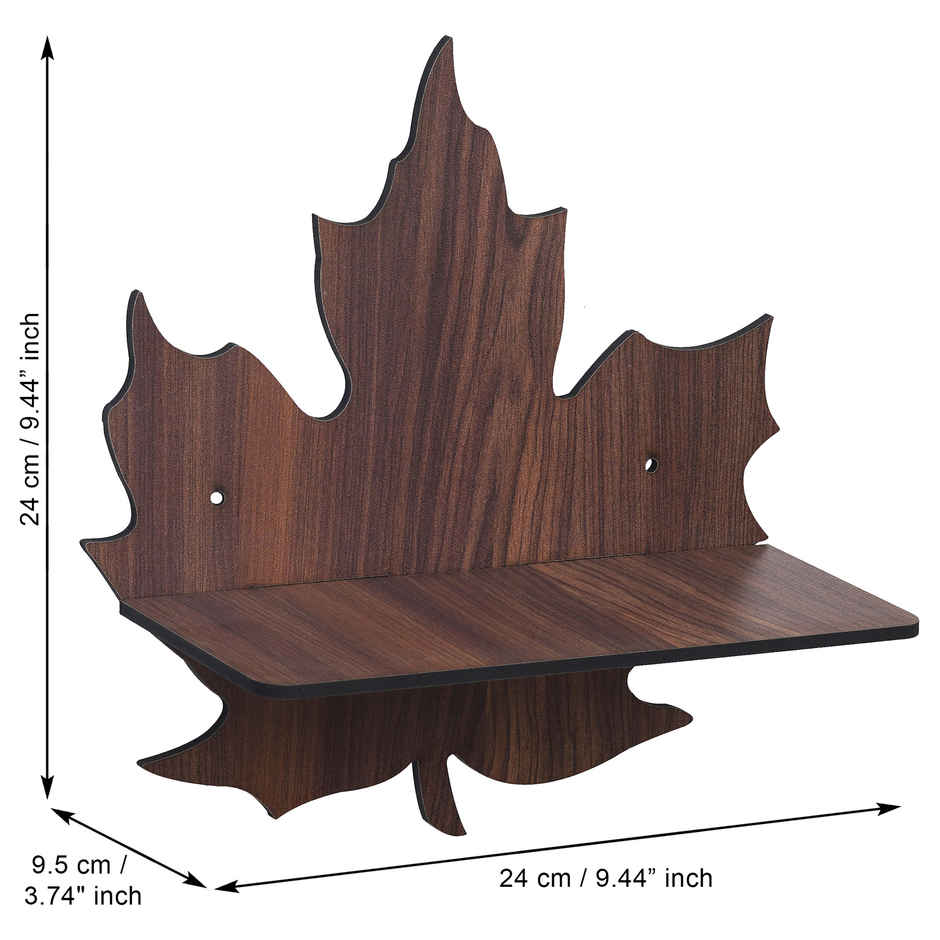 eCraftIndia Brown Leaf Shape Designer Wooden Wall Shelf