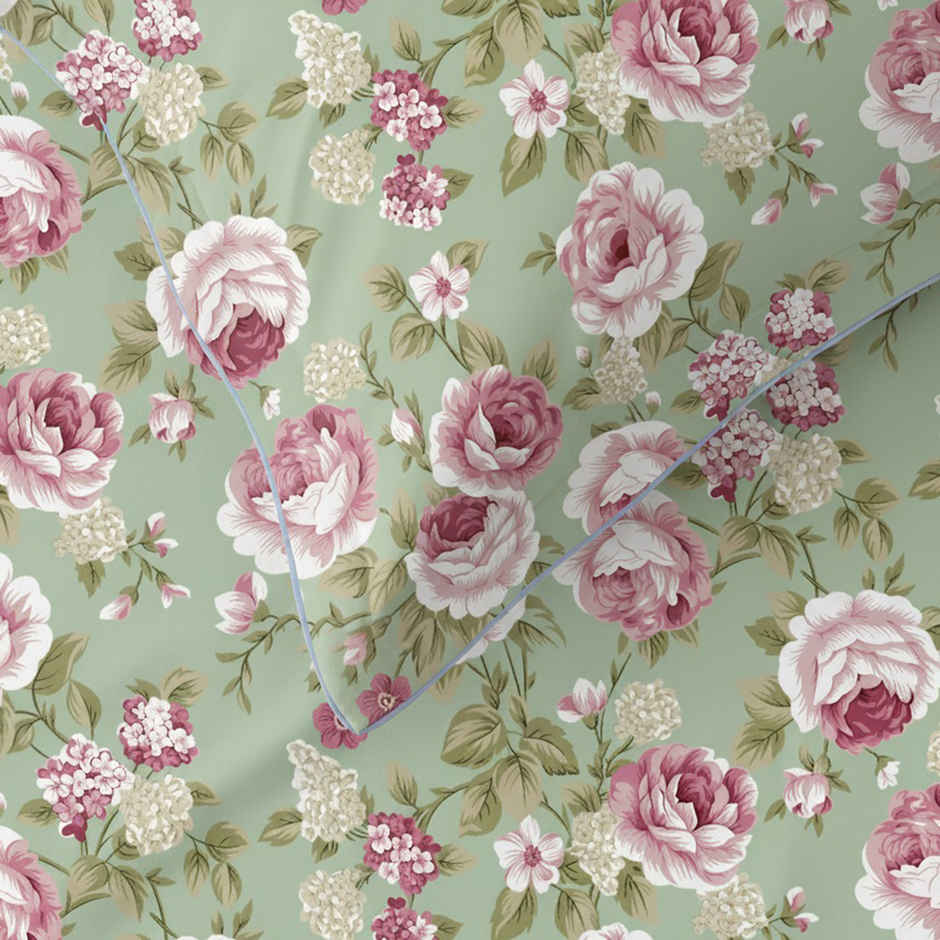 Raymond Home 120 GSM Hazel Floral Double Bedsheet with 2 Pillow Covers Green