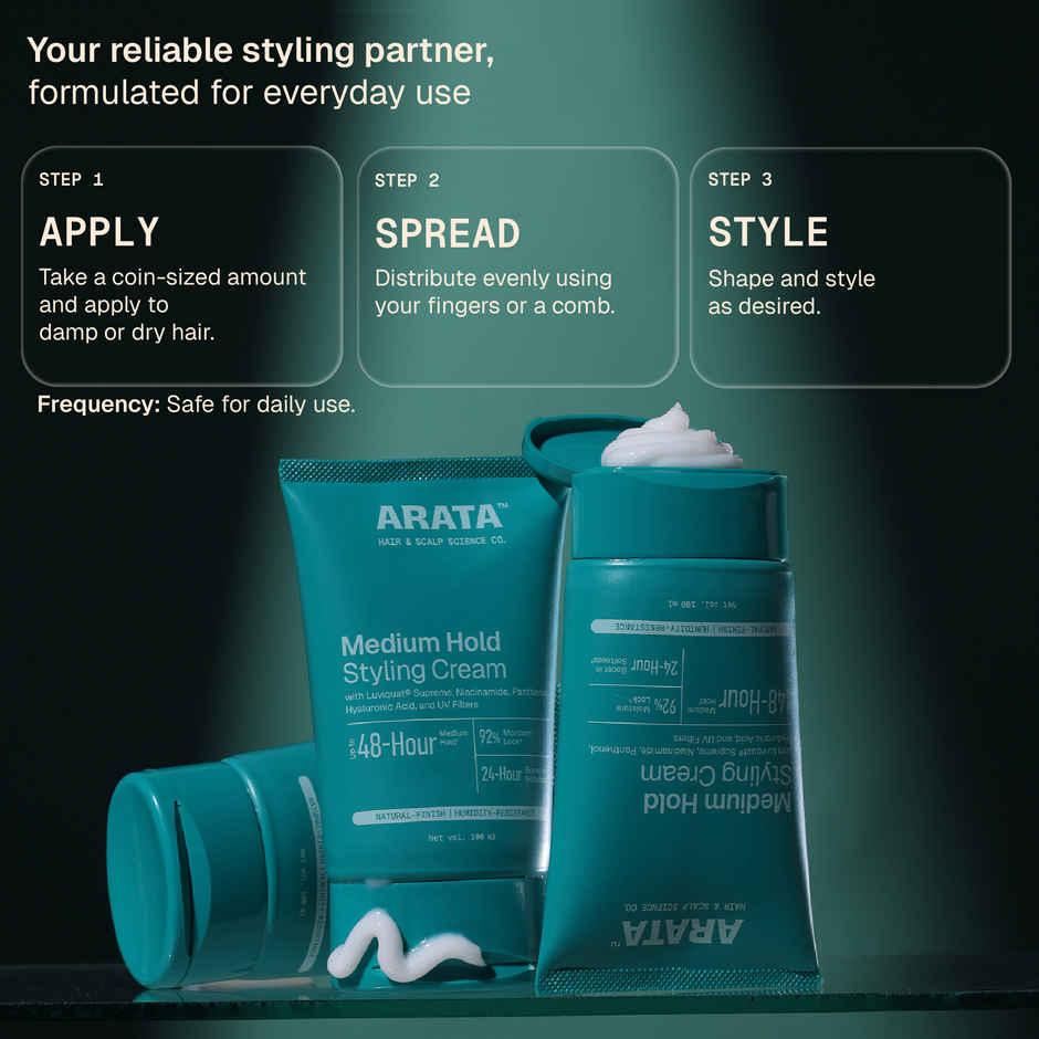 Arata Medium Hold Styling Cream with Hyaluronic Acid for Moisturisation & Natural Finish
