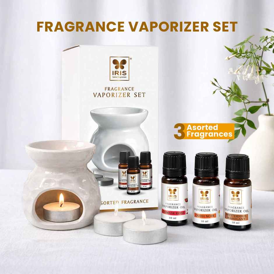 IRIS Premium White Ceramic Vaporizer Set | 3 Assorted Oils | 30 ml
