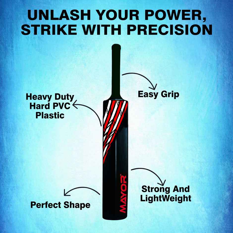 Mayor Century PVC Cricket Bat Full Size For Kids and Adults| PVC-Plastic Cricket Bat | Black-Red