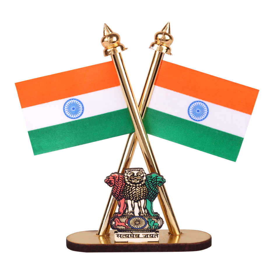 Voila Indian Flag For Car Dashboard | Car Accessories | Gold Plated