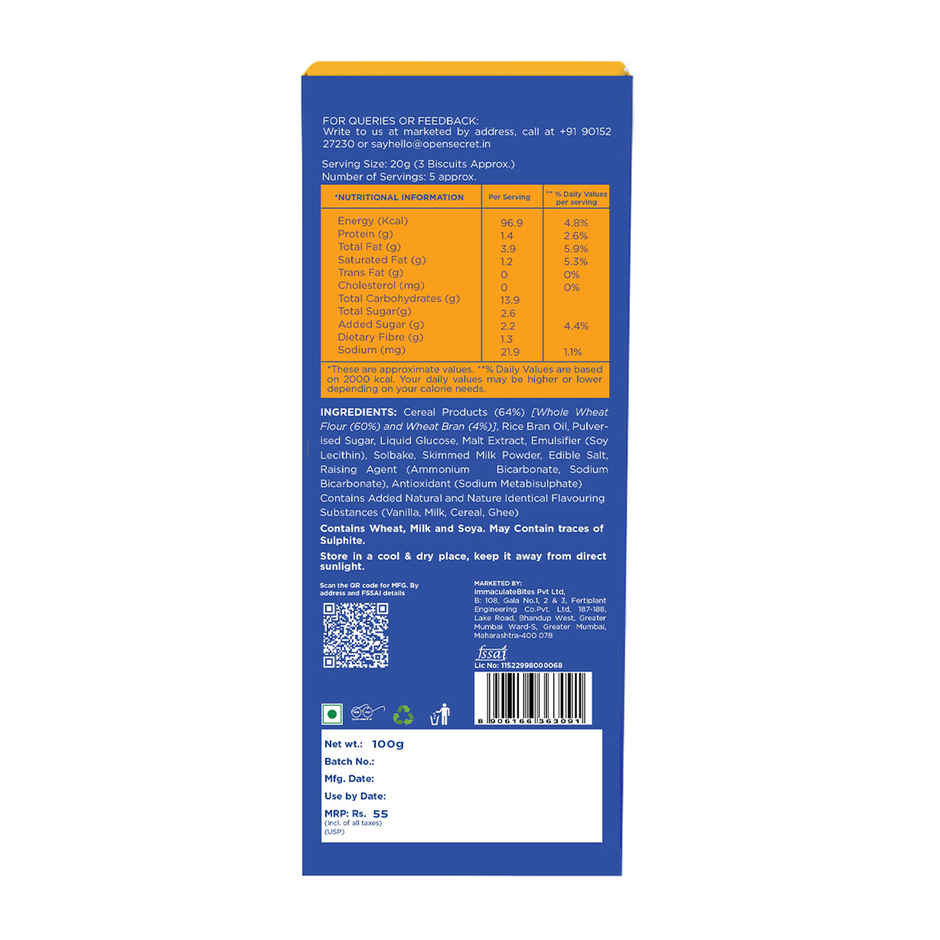 Open Secret Digestive Biscuit | Healthy High Fibre, 0% Maida, 0% Palm Oil | Goodness of Atta