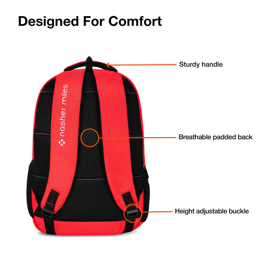 Nasher Miles Wave Backpack- Unisex- 3 Compartment Casual College Bag- Red- 45L
