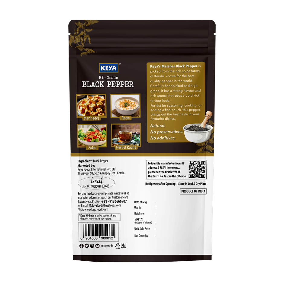 Keya Hi-Grade Black Pepper Whole | Kali Mirch | Natural | No Additives