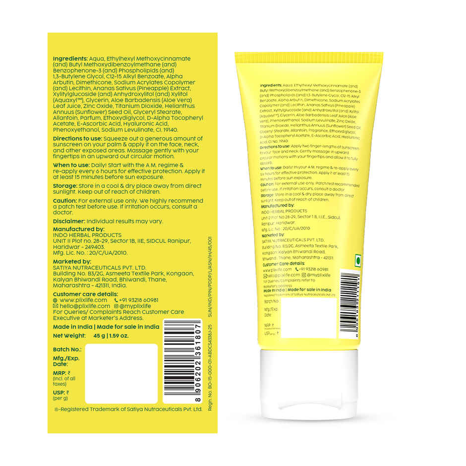 Plix Pineapple Dewy Sunscreen SPF 50 PA+++ | Broad Spectrum UVA/UVB Protection | Fades Dark Spots