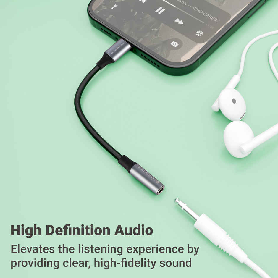 Zebronics LTAux10, Lightning to 3.5 mm Converter, Built-in DAC Chip, Braided Cable