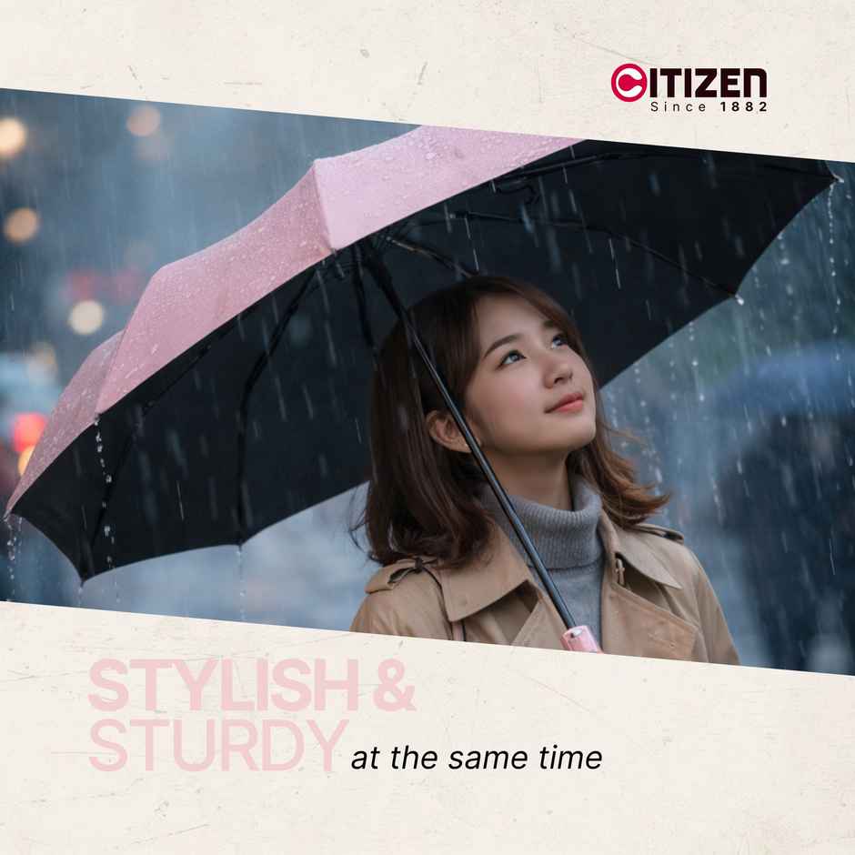 Citizen Auto Open Close Umbrella Glass Handle Baby Pink | 23.5 inch | 3 Fold