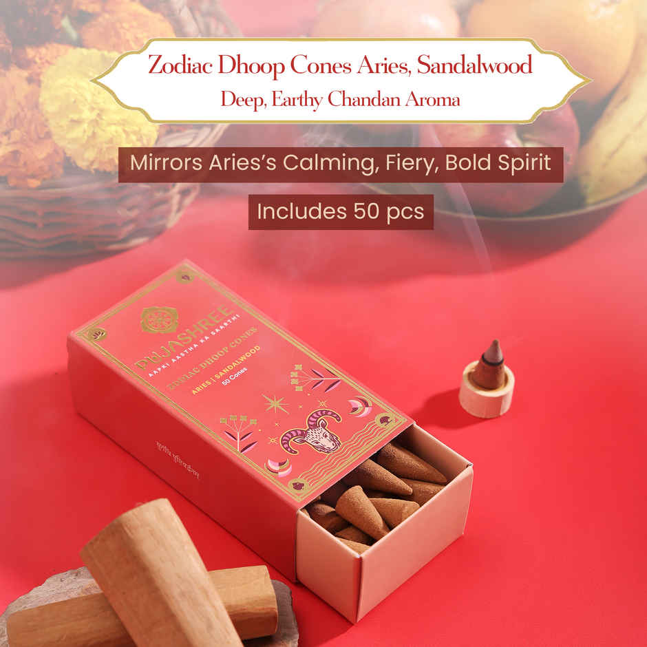 Pujashree Zodiac Dhoop Cones Aries, Chandan | 50 Cones