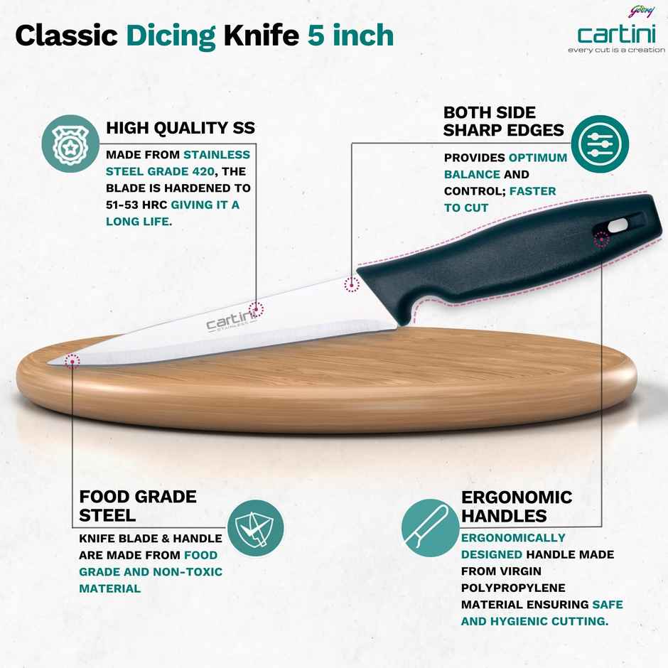 Godrej Cartini Creative Kitchen Knife (Pairing Knife, Easy Chopping Knife,Fine Dicing Knife) - Teal