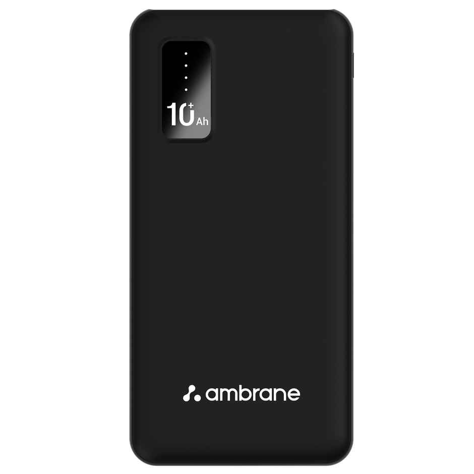 Ambrane 10000mAh Power Bank 10.5W Fast Charging Dual Output With USB-C Compact Powerbank | Black