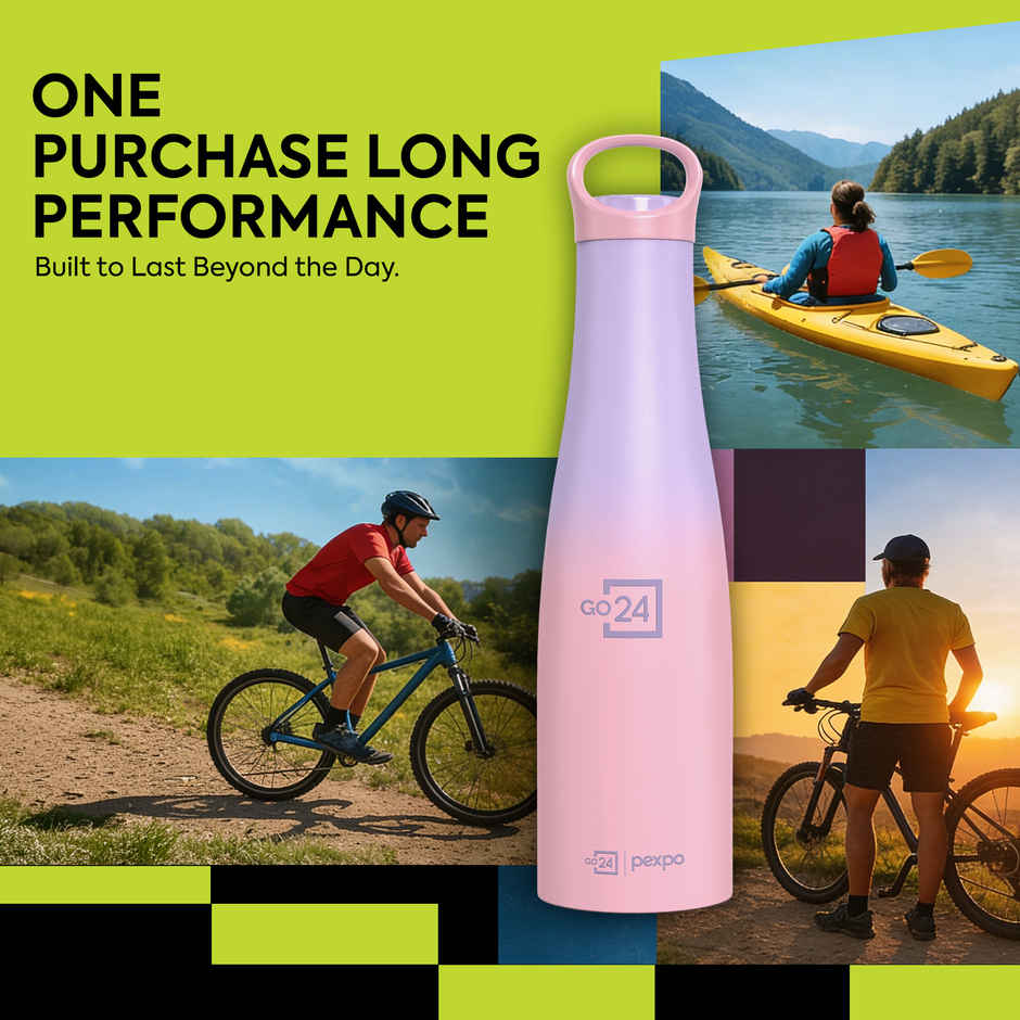 Go24 | Pexpo Stainless Steel Morocco Hot & Cold Insulated Water Bottle | Pink & Purple | 620 ml
