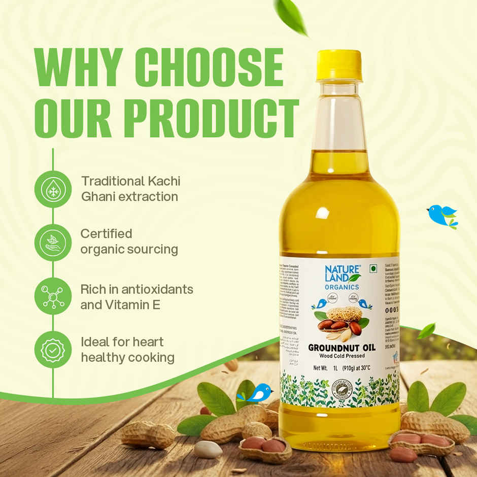Natureland Organics Groundnut (Peanut) Cold Pressed Oil | Healthy Cooking Oil